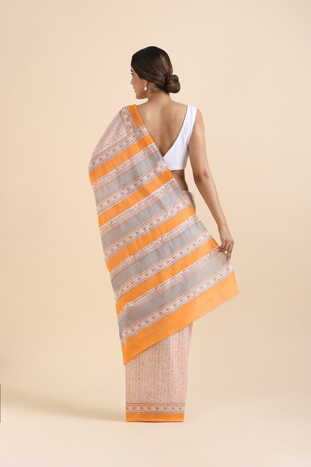 Light Orange Pure Cotton Mulmul Printed Saree image number null