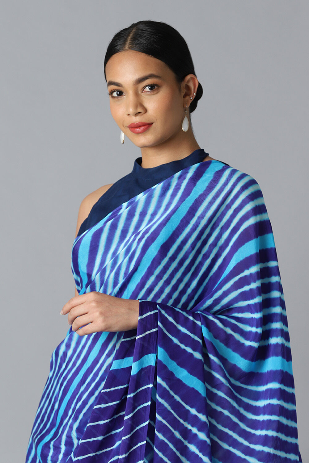 Blue Viscose Chiffon Rajasthani Saree image number null