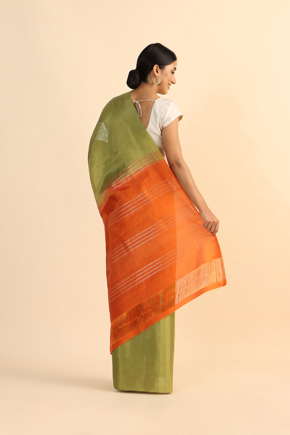 Light Green Pure Silk Tencel South Saree image number null