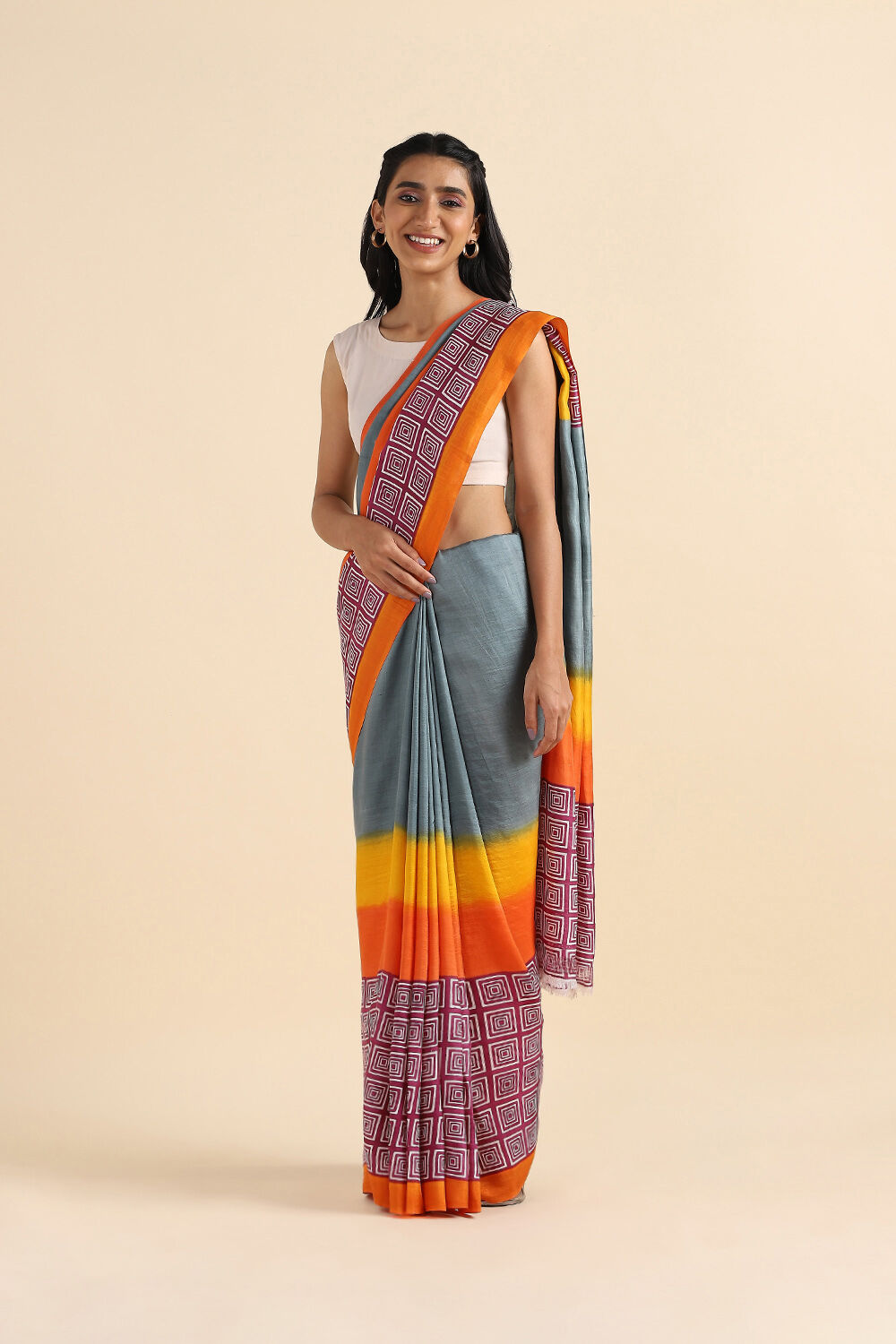 Grey Pure Silk Printed Saree image number null