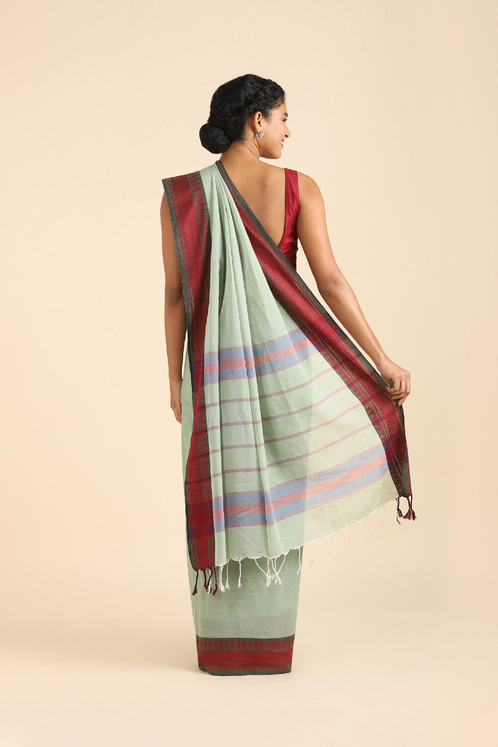 Light Pure Green Cotton Bengal Saree image number null