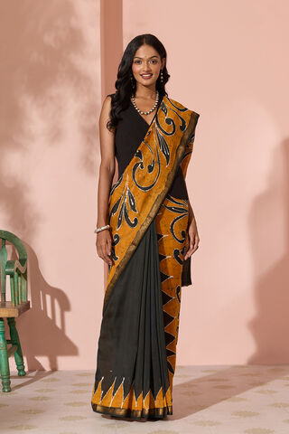 Black Batik Pure Silk Cotton Ujjain Saree thumbnail image number null
