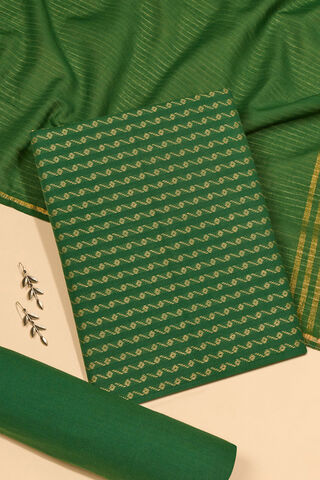 Dark Green Woven Pure Cotton Unstitched Suit Set image number