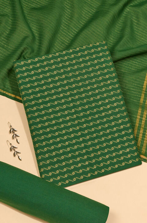 Dark Green Woven Pure Cotton Unstitched Suit Set