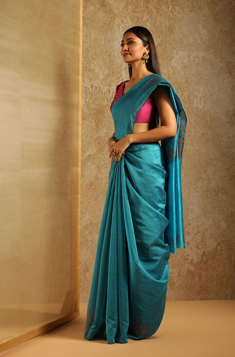 Blue South Pure Silk Cotton Woven Saree