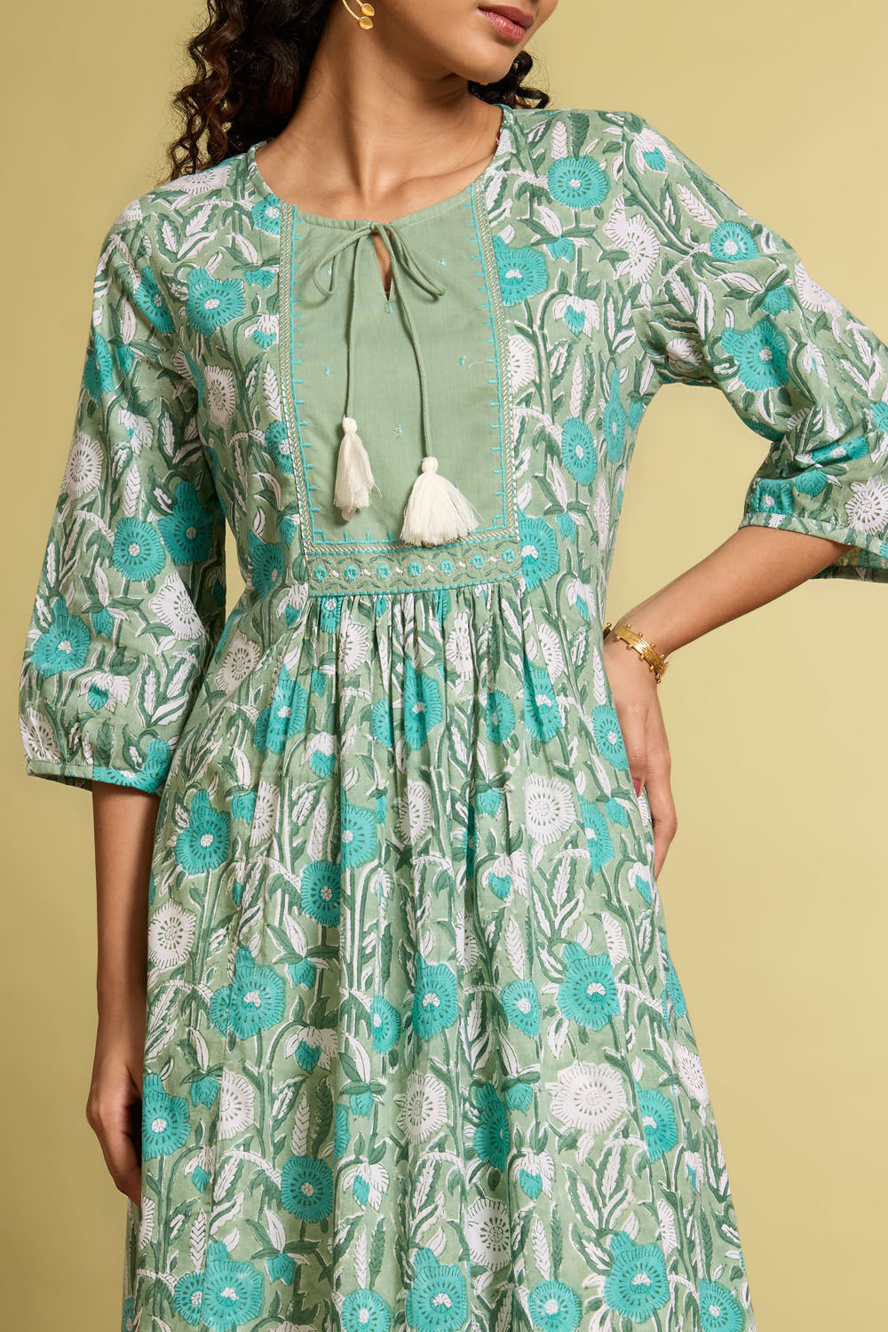 Light Green Printed Embroidery Pure Cotton Kurta image number null