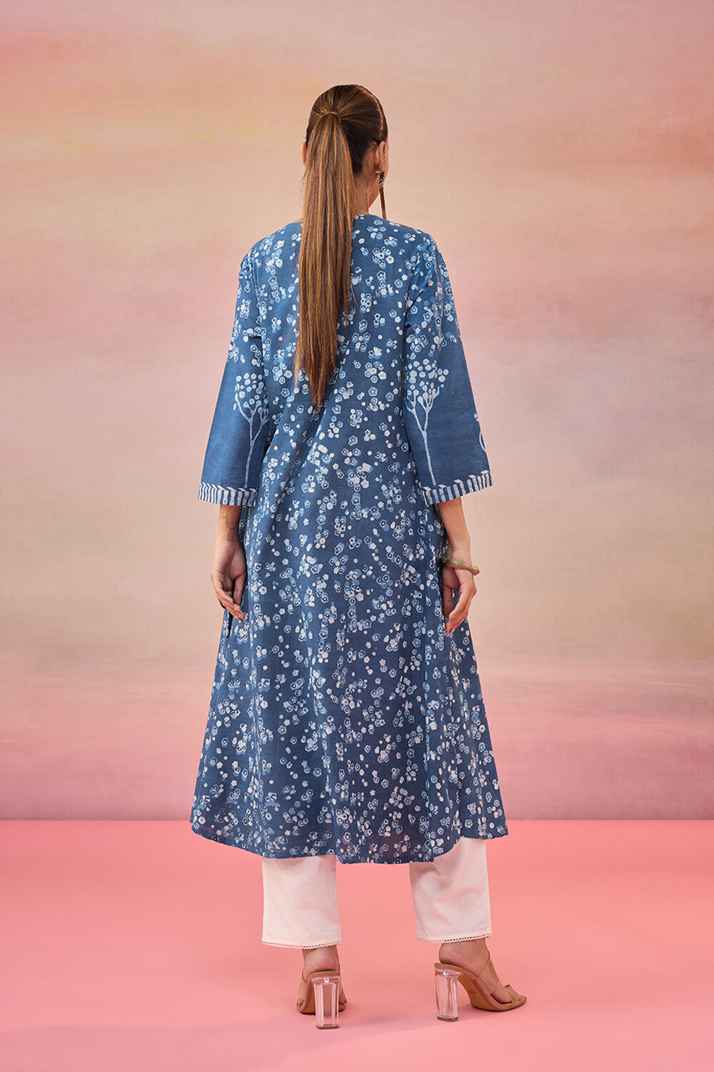Blue Dabu Block Printed Pure Cotton Kurta image number null