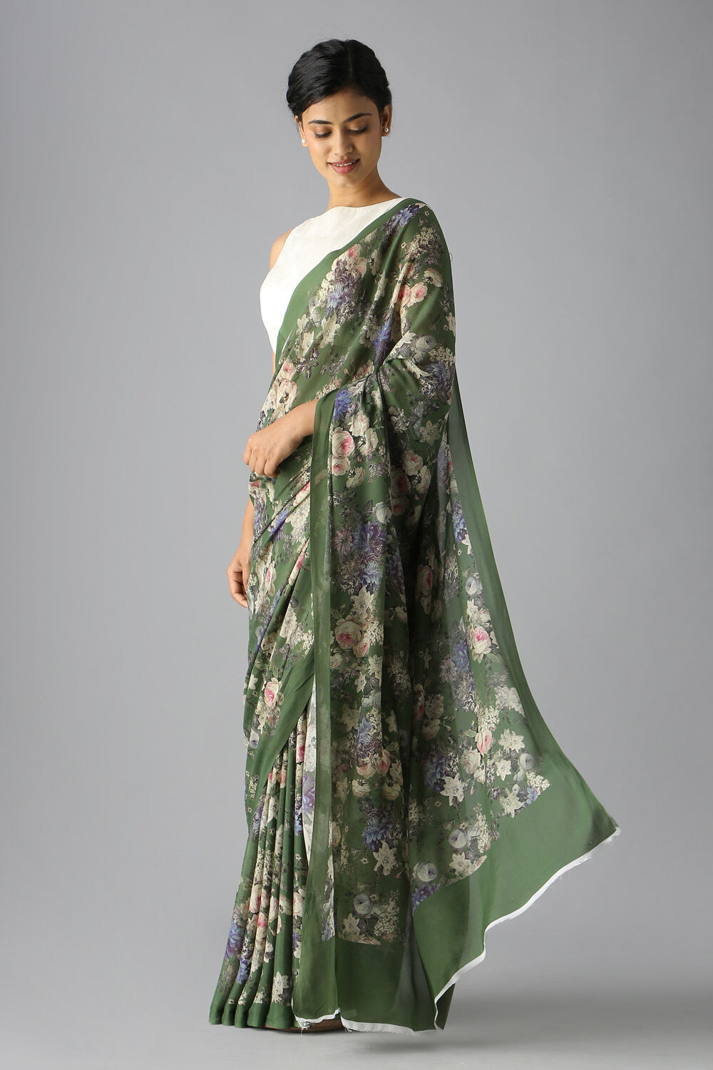Green Viscose Crepe Digital Printed Saree image number null