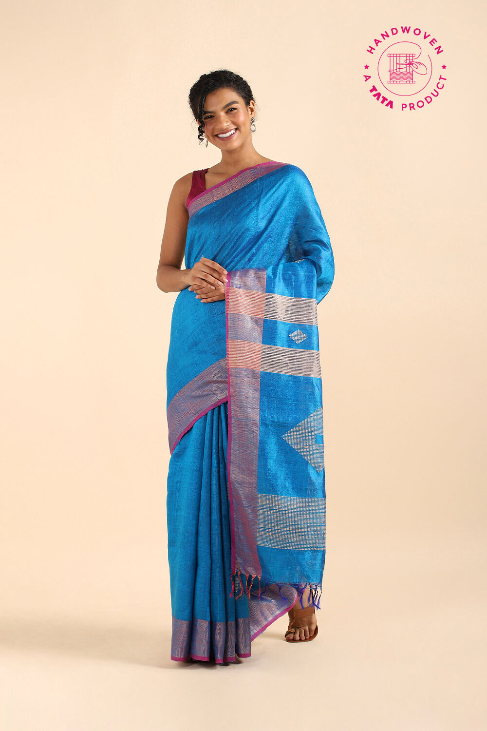 Blue Pure Tussar Silk Bhagalpuri Saree image number null