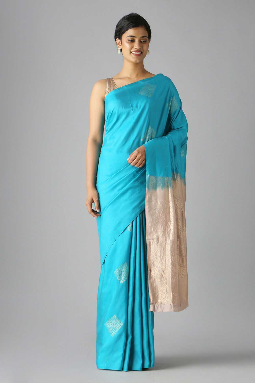 Light Blue Pure Silk Tencel South Saree image number null