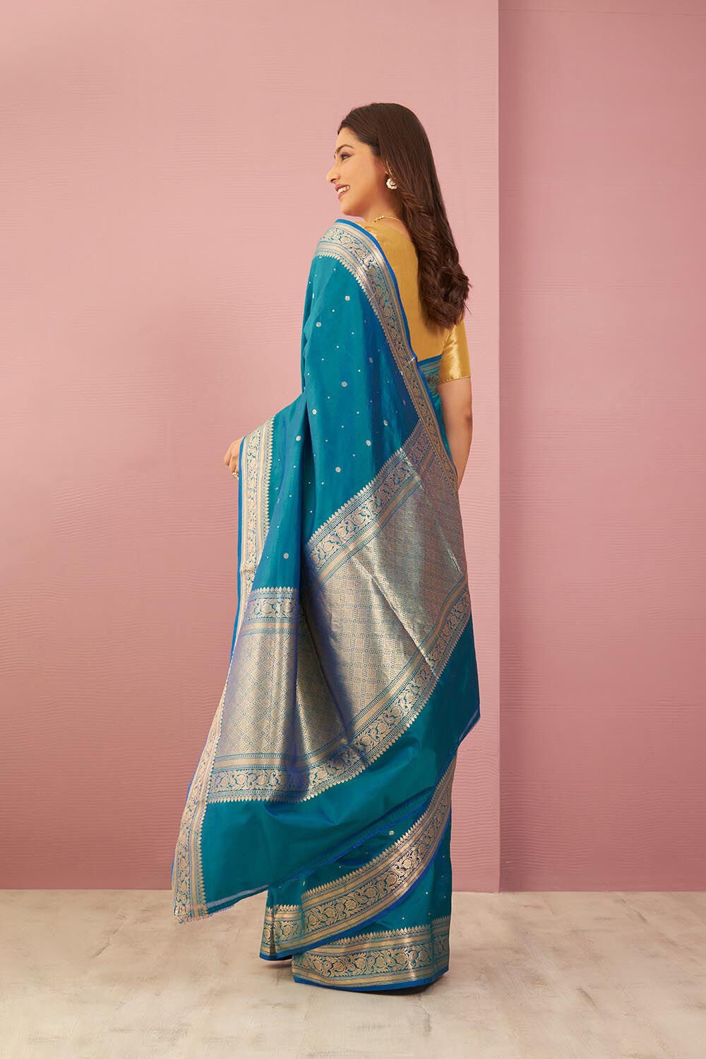 Blue Pure Silk Cutwork Banaras Saree image number null