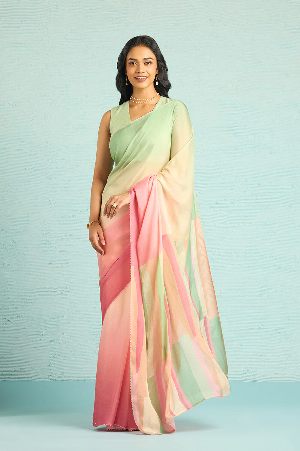 Multicoloured Printed Viscose Crepe Saree image number null