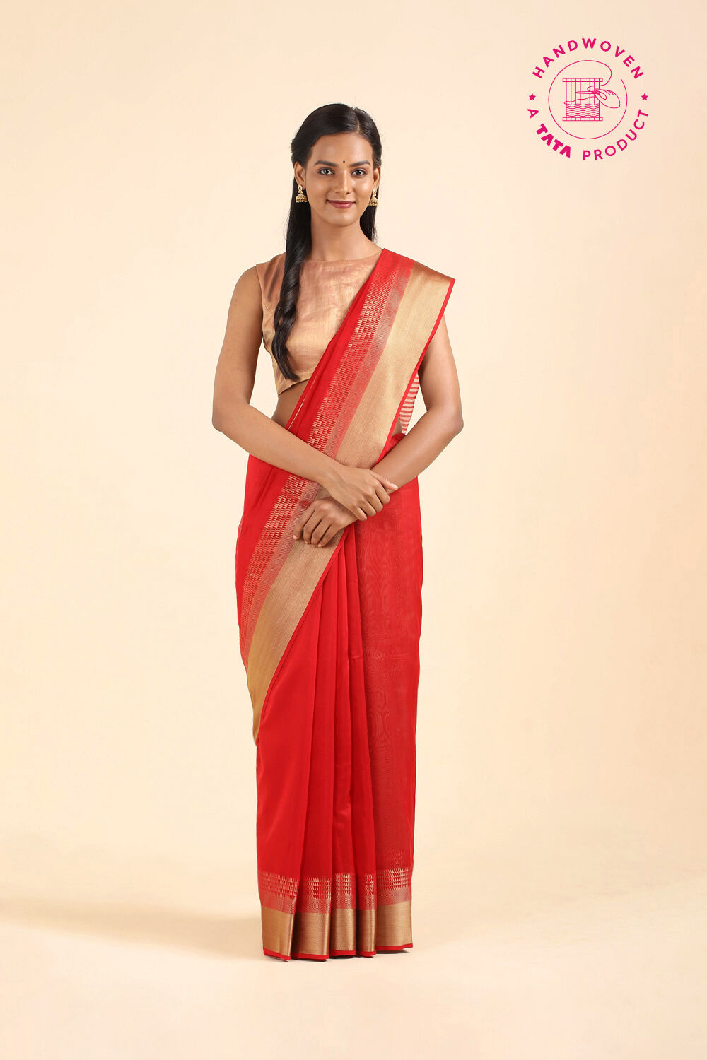 Dark Red Pure Silk Cotton Maheswari Saree image number null