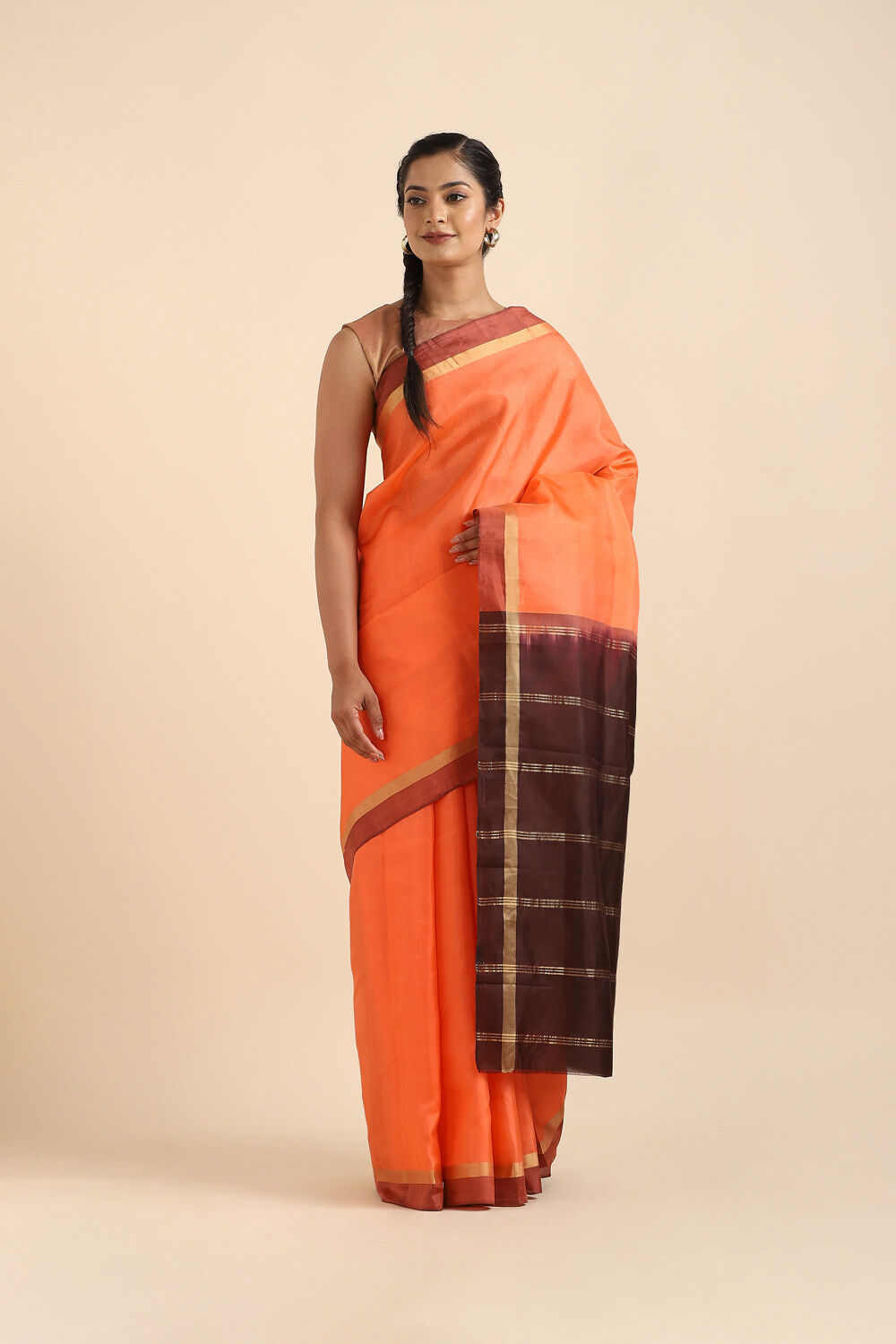 Light Orange Pure Soft Silk Saree image number null