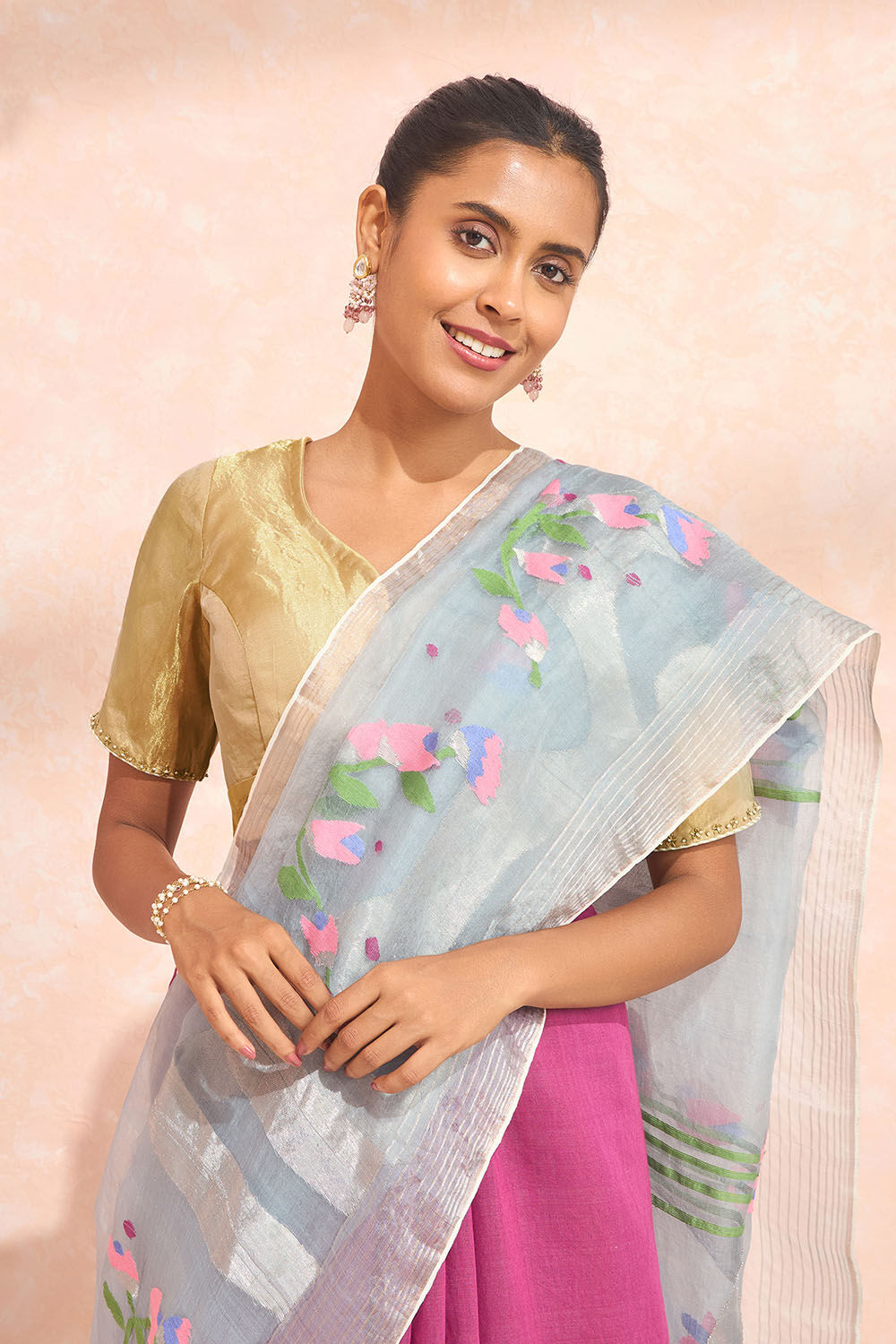 Gold Sequin Pure Silk Tissue Blouse image number null