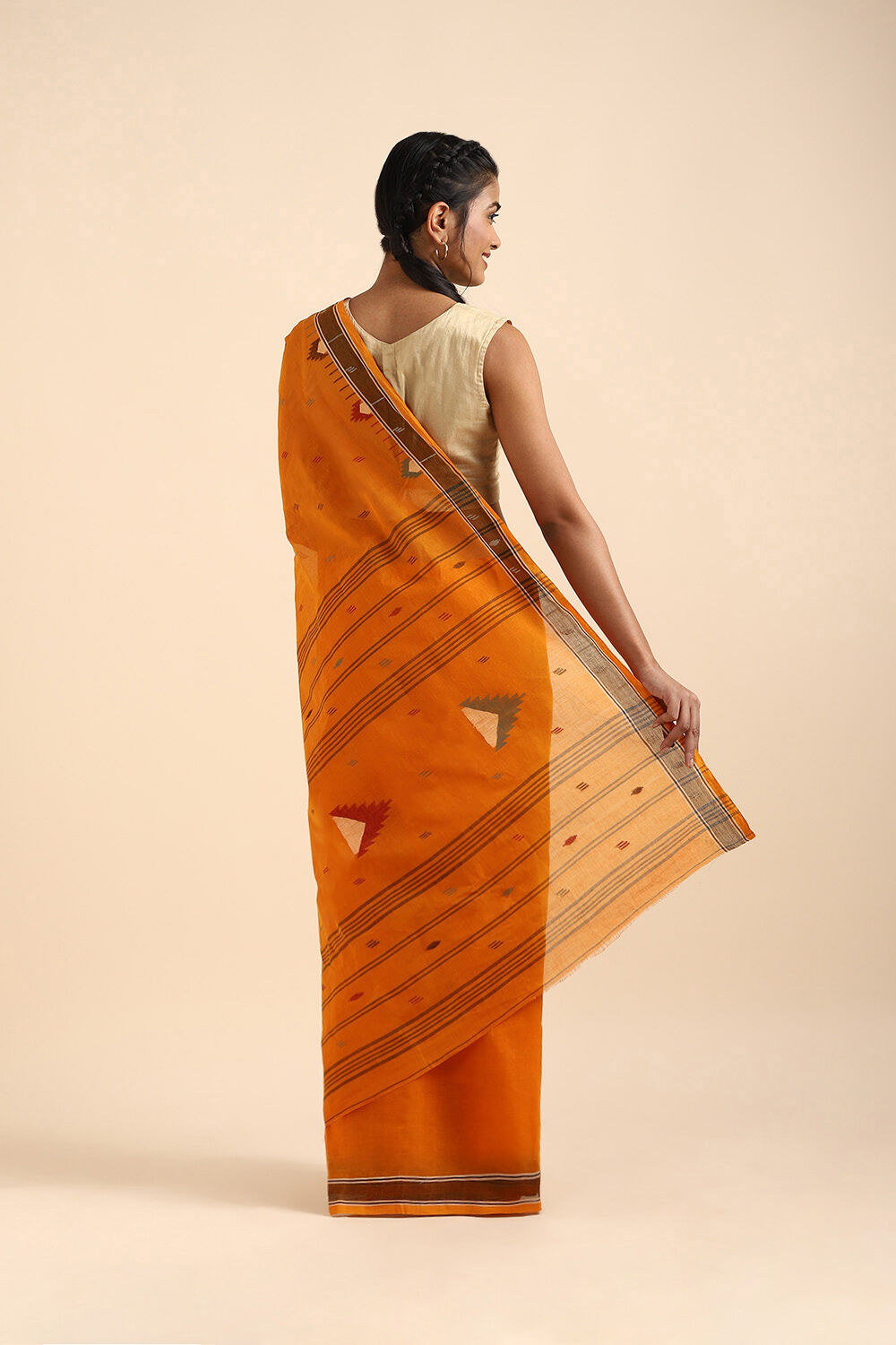 Orange Pure Cotton Bengal Saree image number null