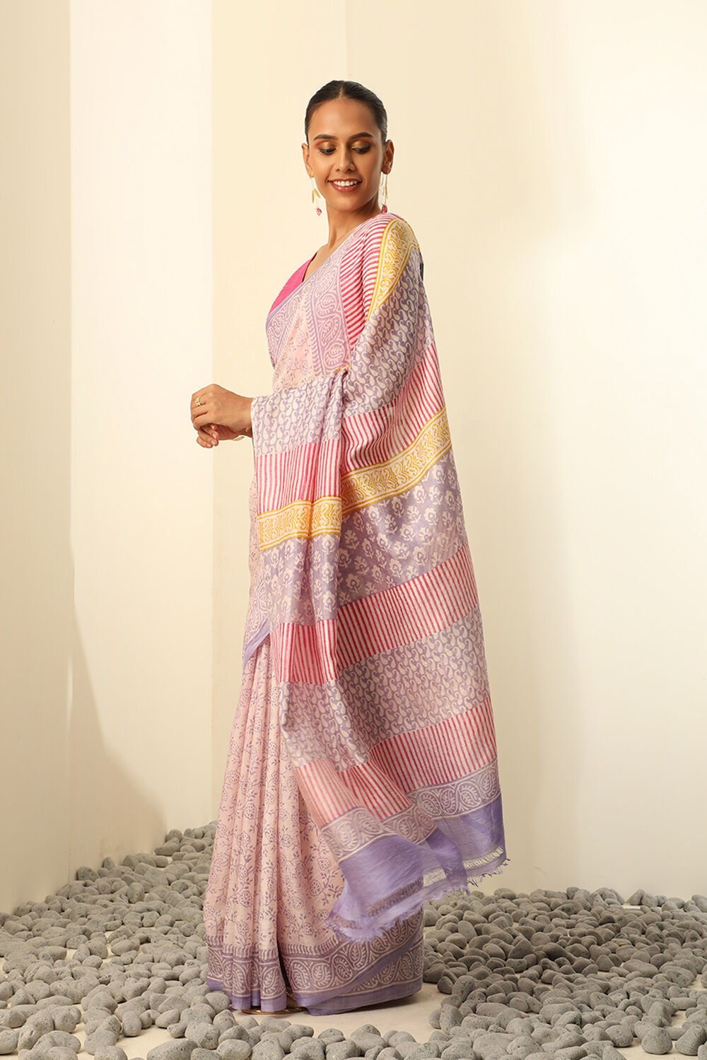 Light Pink Pure Silk Block Printed Saree image number null