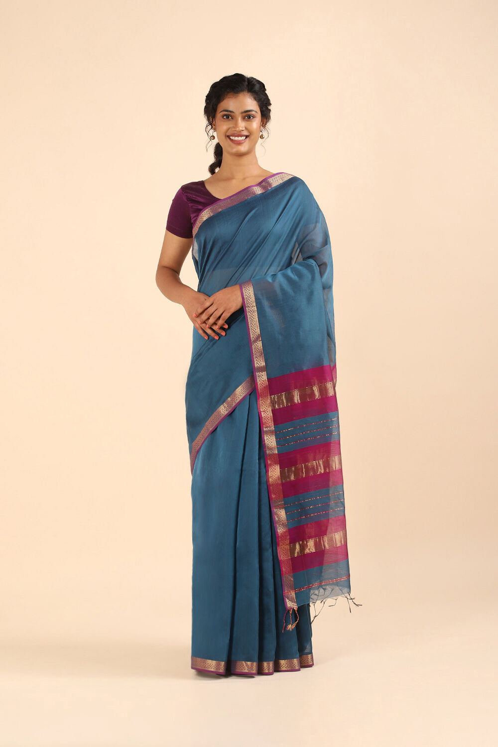 Blue Pure Silk Cotton Maheswari Saree image number null