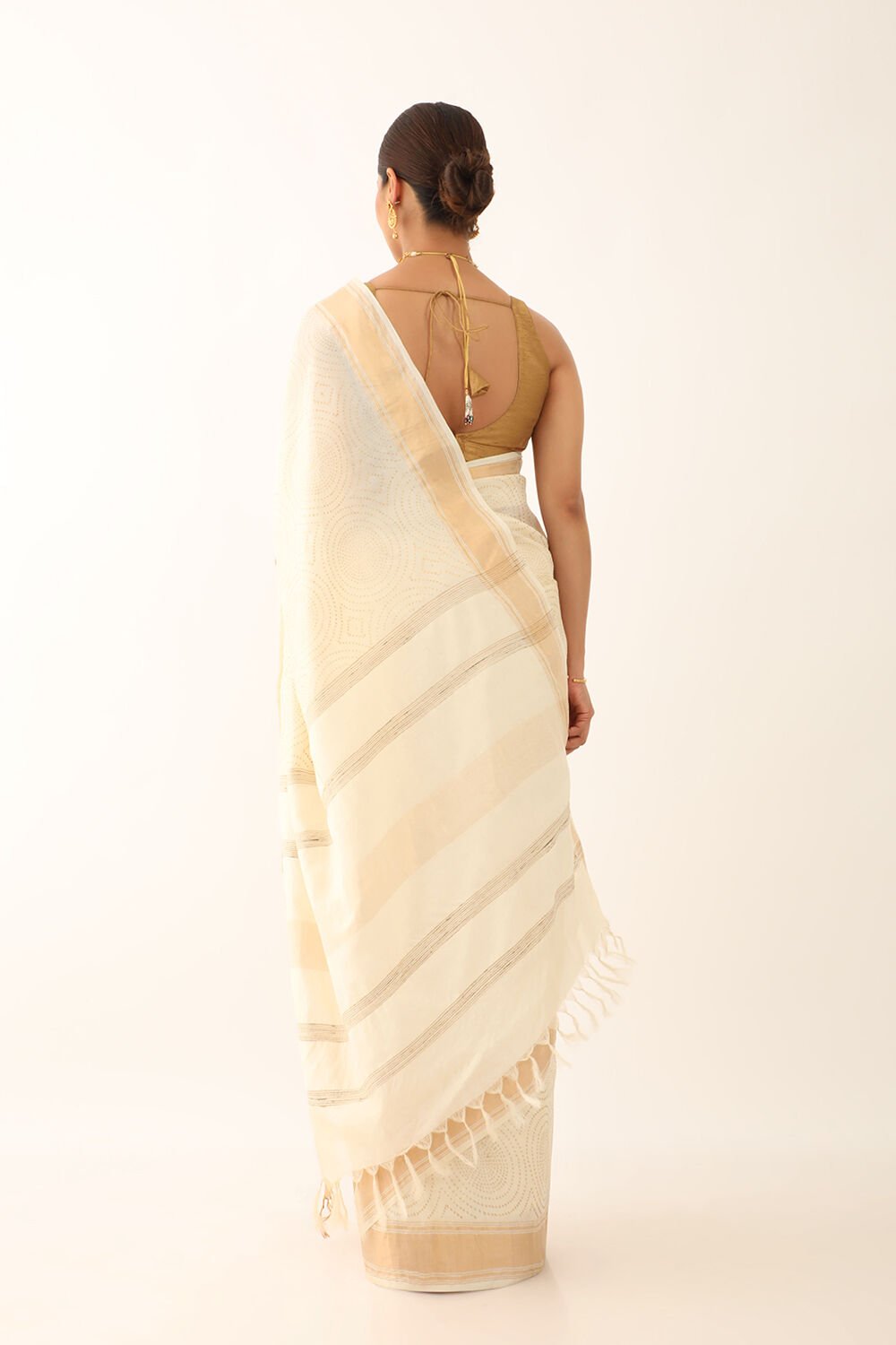 Off White Tussar Block Print Saree image number null