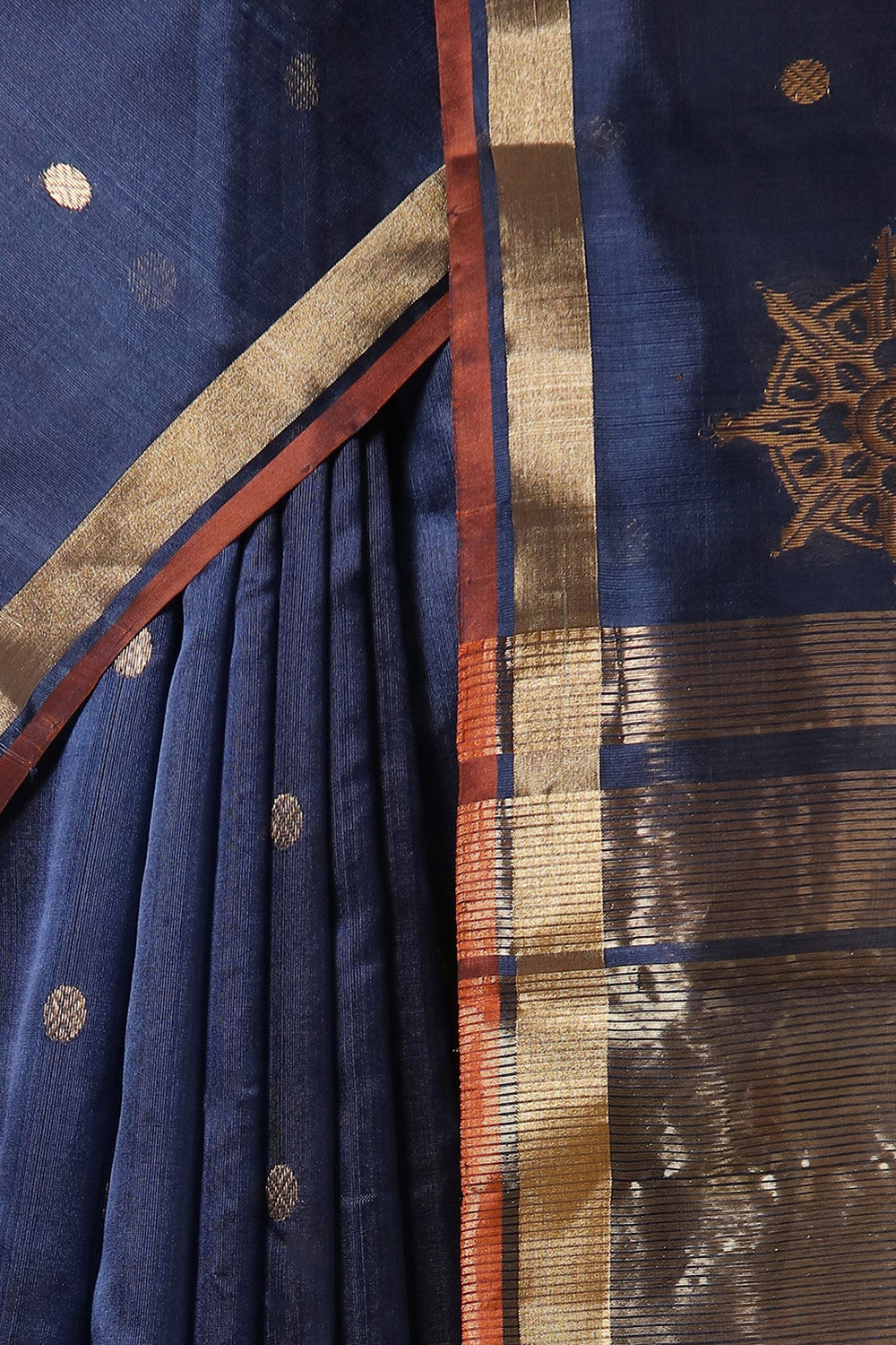 Dark Pure Blue Silk Chanderi Saree image number null