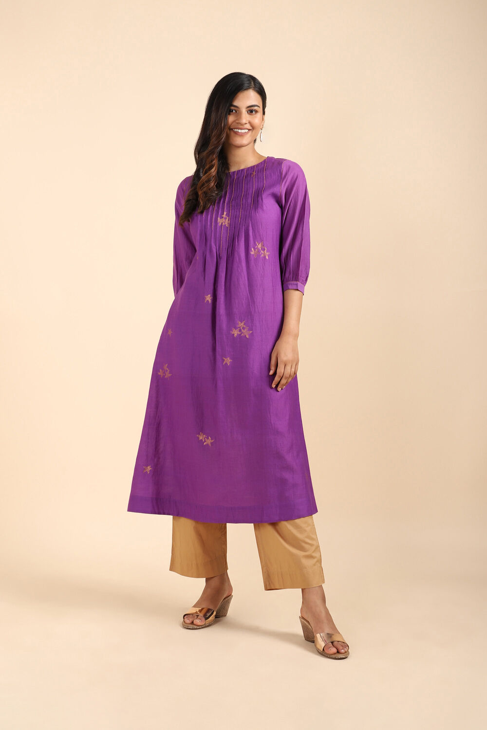 Violet silk Cotton Jamdani Kurta image number null