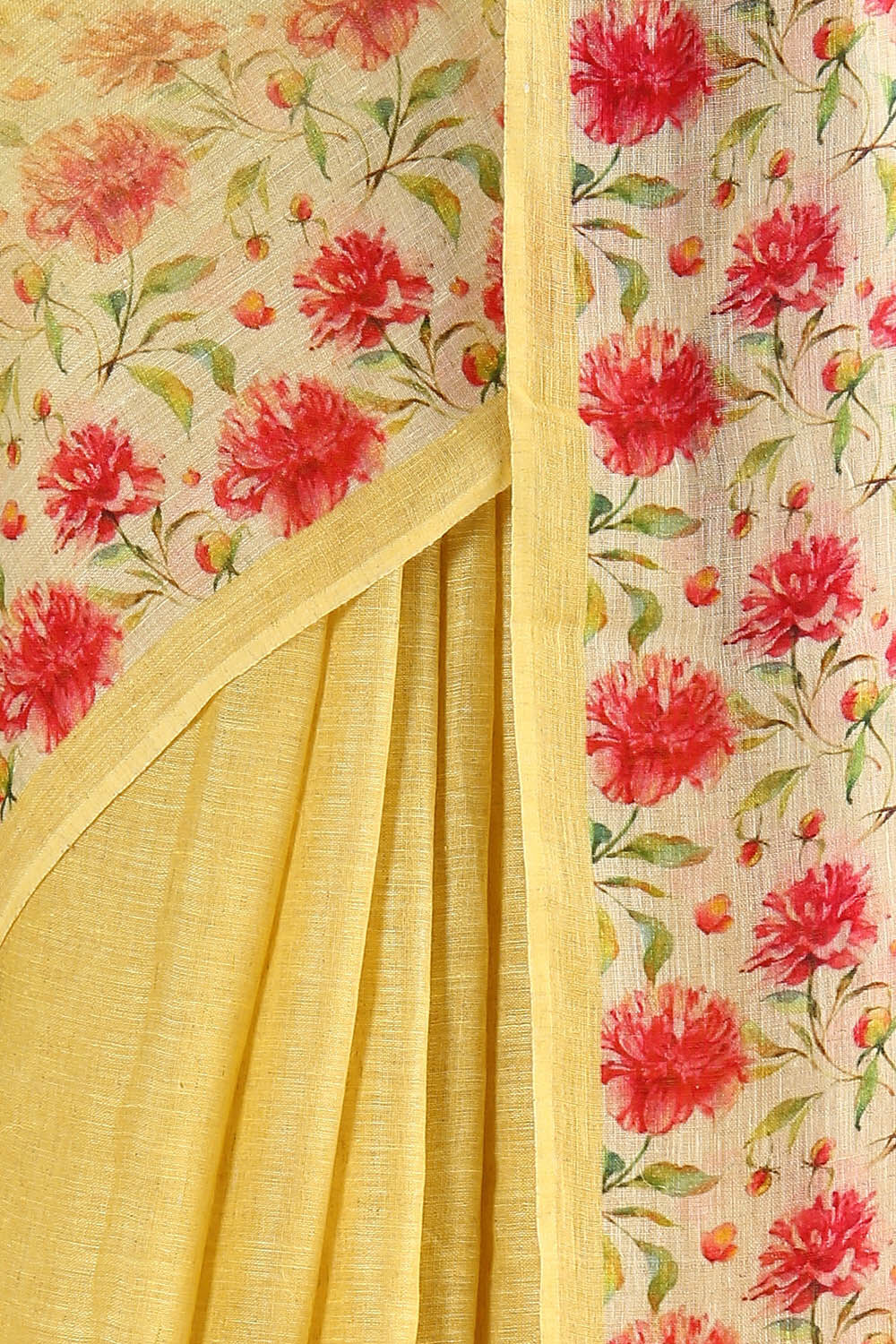 Light Yellow Pure Linen Digital Printed Saree image number null