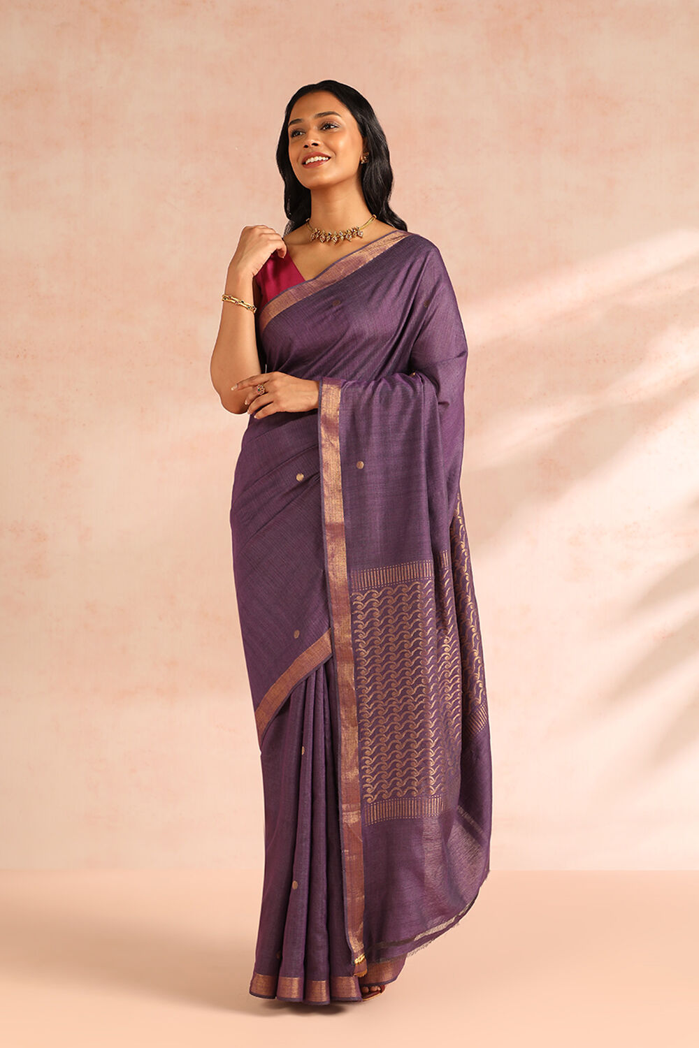 Violet Woven Chattisgarh Pure Tussar Silk Saree image number null
