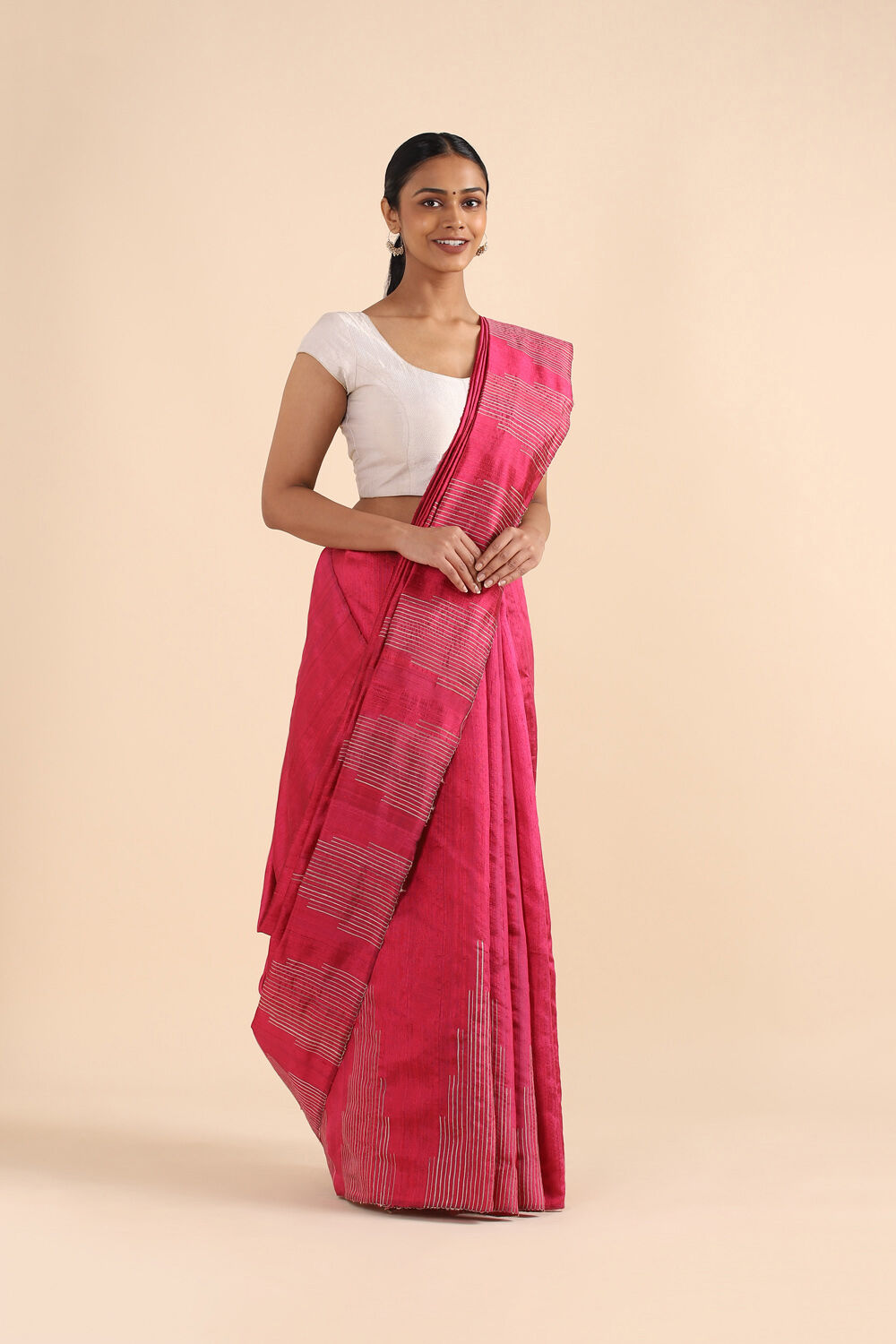 Dark Pure Pink Silk Woven Saree image number null