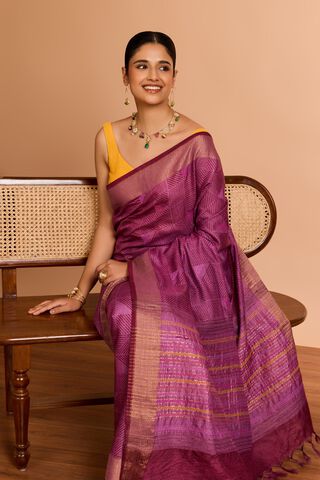 Purple Bengal Pure Tussar Silk Embroidered Saree image number