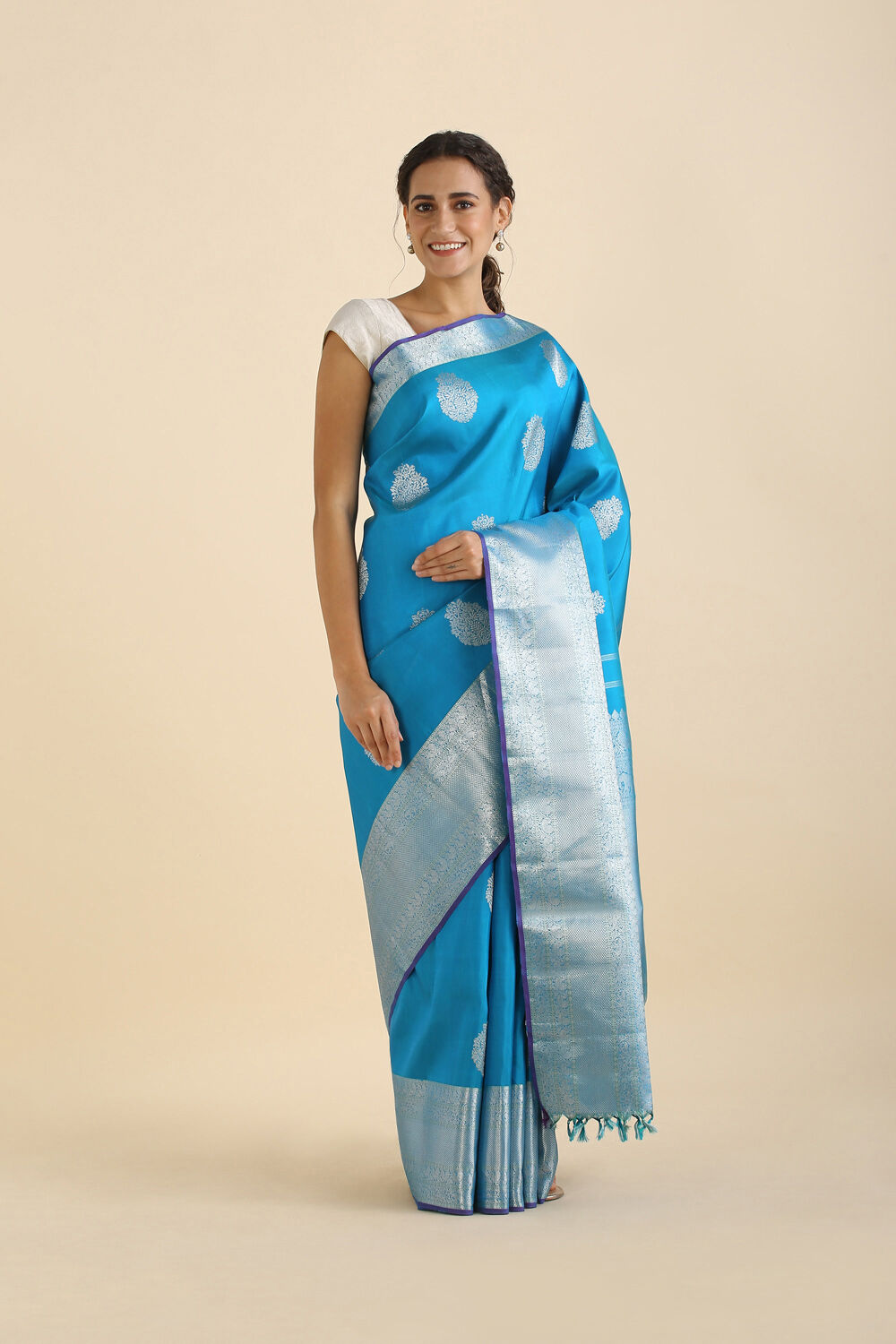 Light Blue Pure Silk Kanjivaram Saree image number null