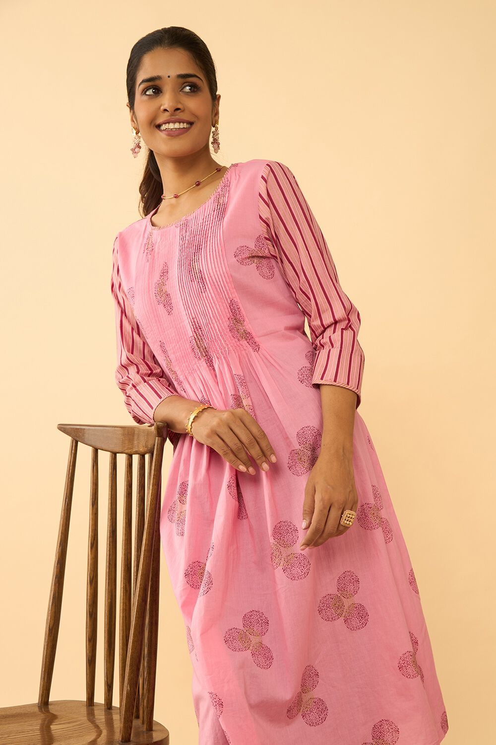 Light Pink Screen Printed Pure Cotton Kurta image number null