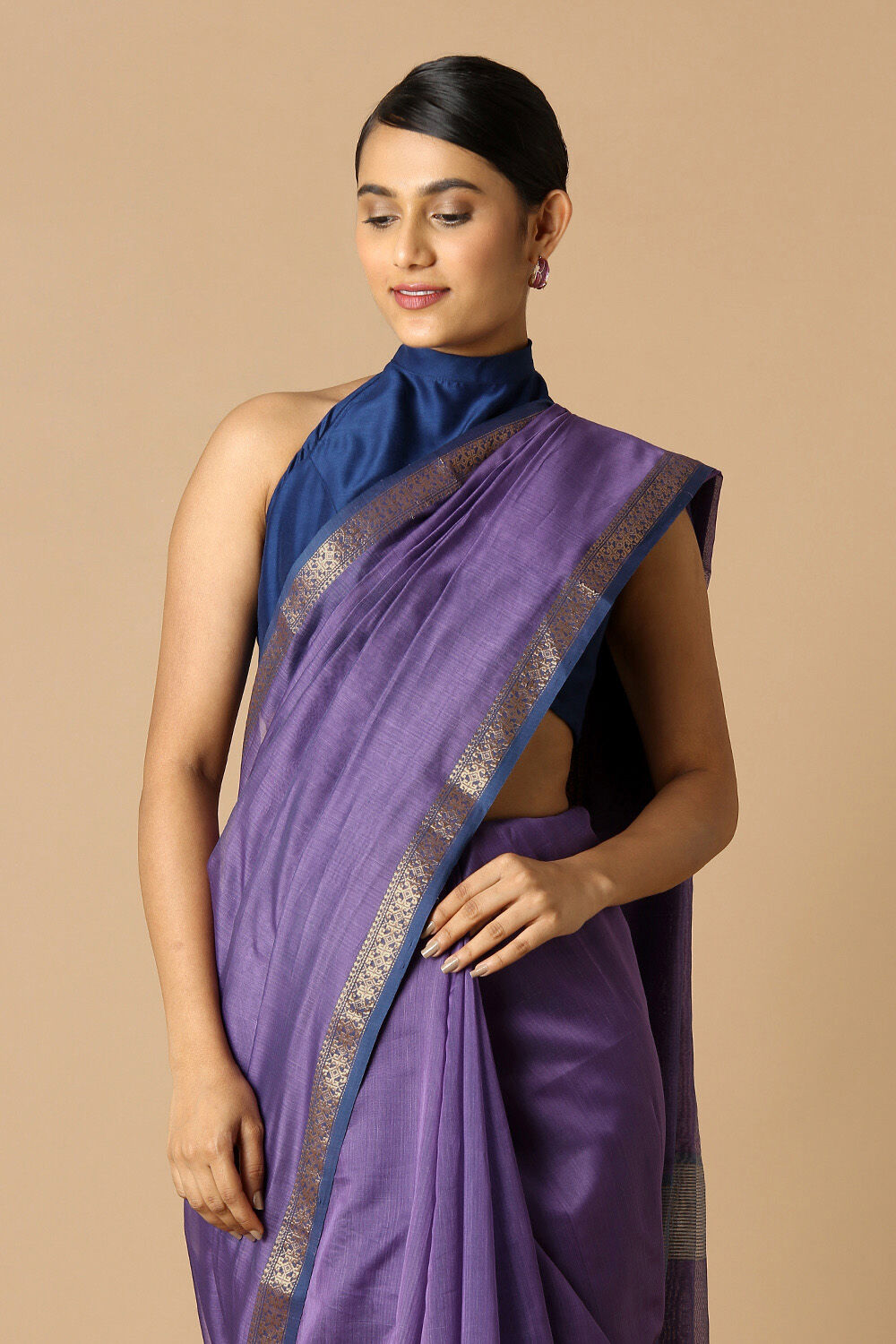 Purple Pure Silk Cotton Maheswari Saree image number null