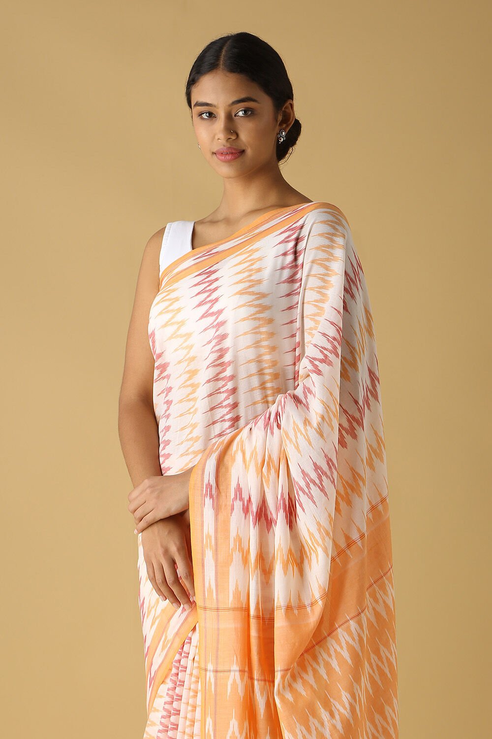 Off Pure White Cotton Pochampalli Ikat image number null