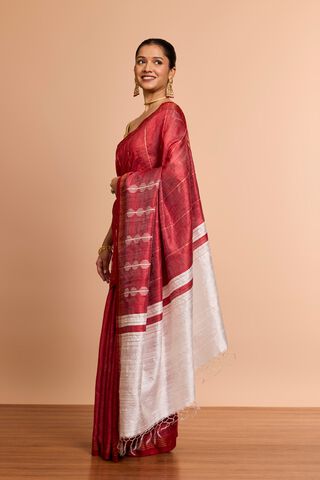 Red Bhagalpur Woven Pure Tussar Silk Saree thumbnail image number null