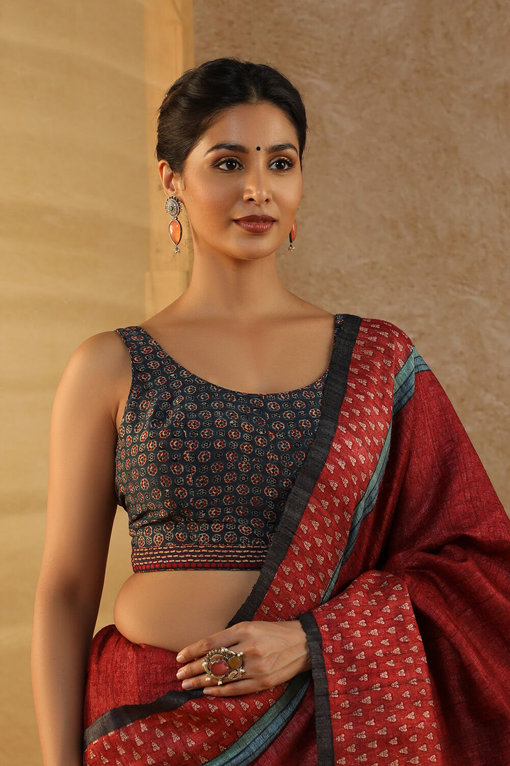 Blue Pure Silk Cotton Printed Embroidery Blouse image number null