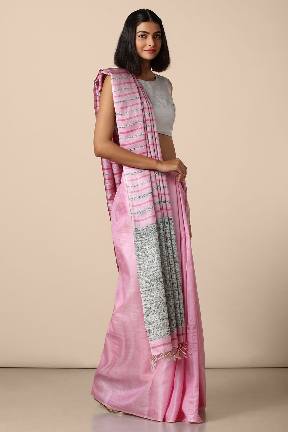 Pink Pure Tussar Silk Woven Saree image number null