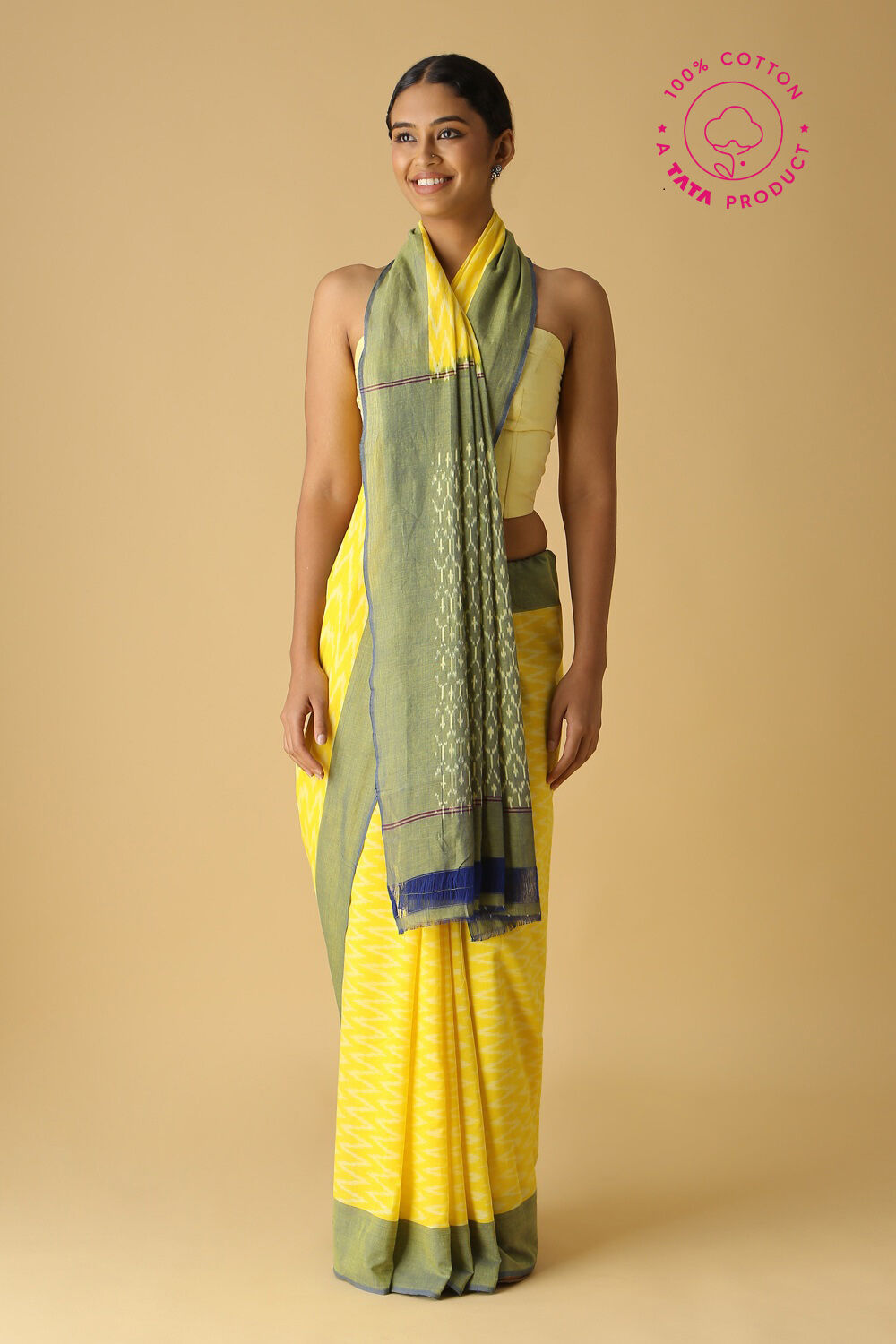 Light Yellow Pure Cotton Pochampalli Ikat Saree image number null