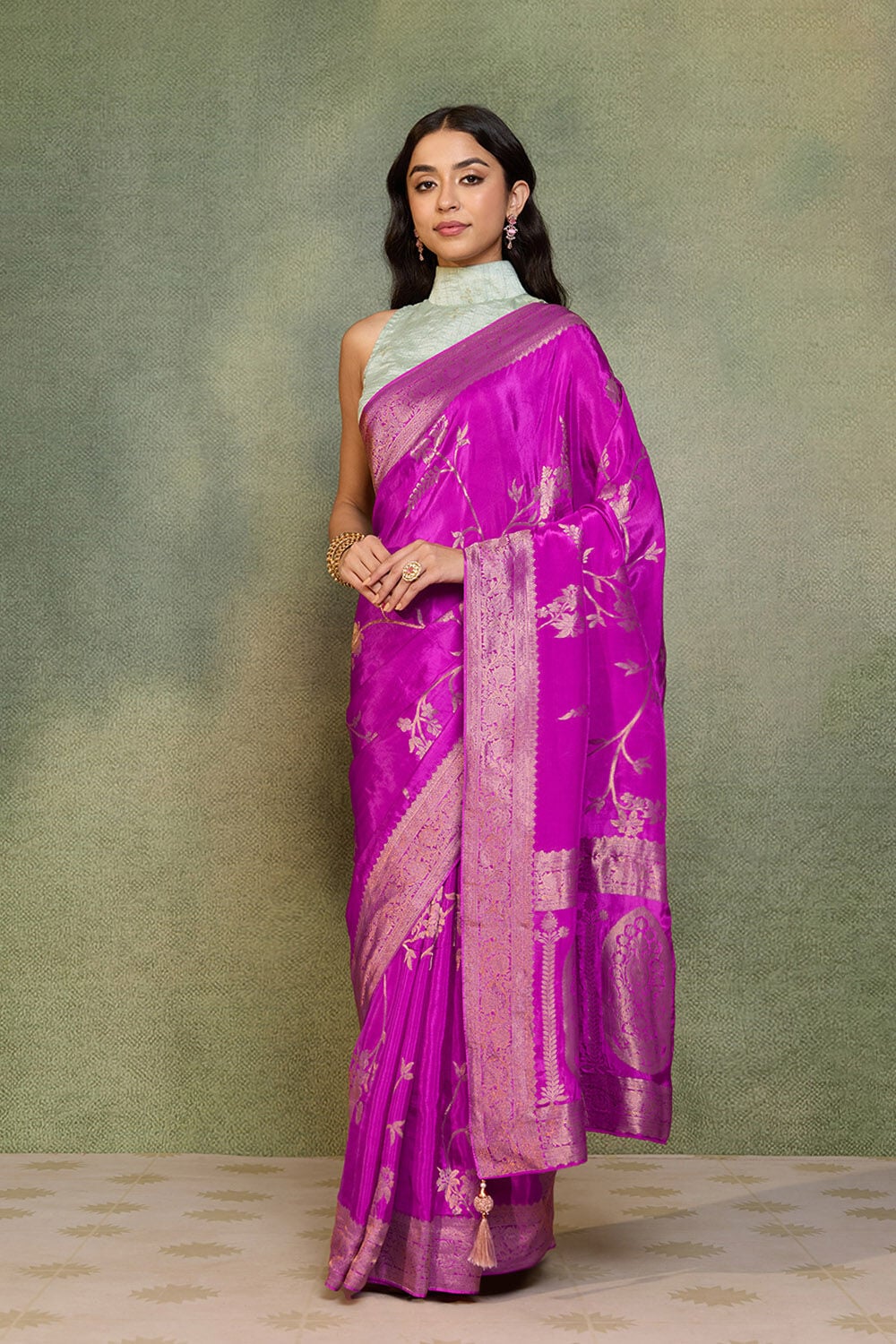 Dark Pink Woven Pure Viscose Saree image number null