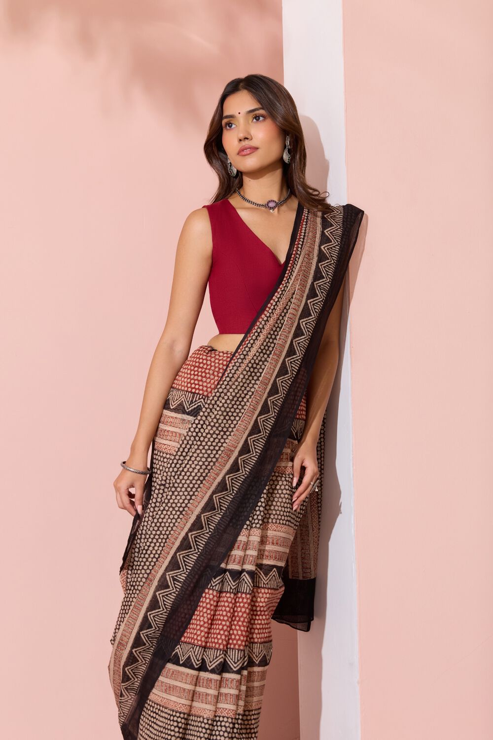 Red Bagru Block Printed Pure Cotton Kota Saree image number null