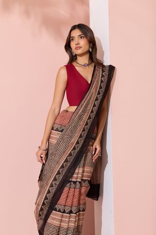 Red Bagru Block Printed Pure Cotton Kota Saree image number