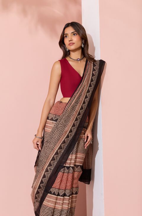 Red Bagru Block Printed Pure Cotton Kota Saree