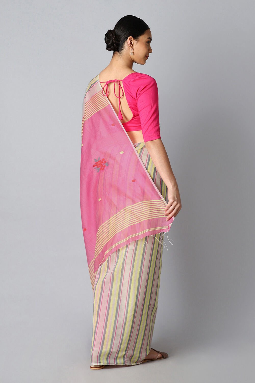 Off White Pure Silk Cotton Jamdani Saree image number null