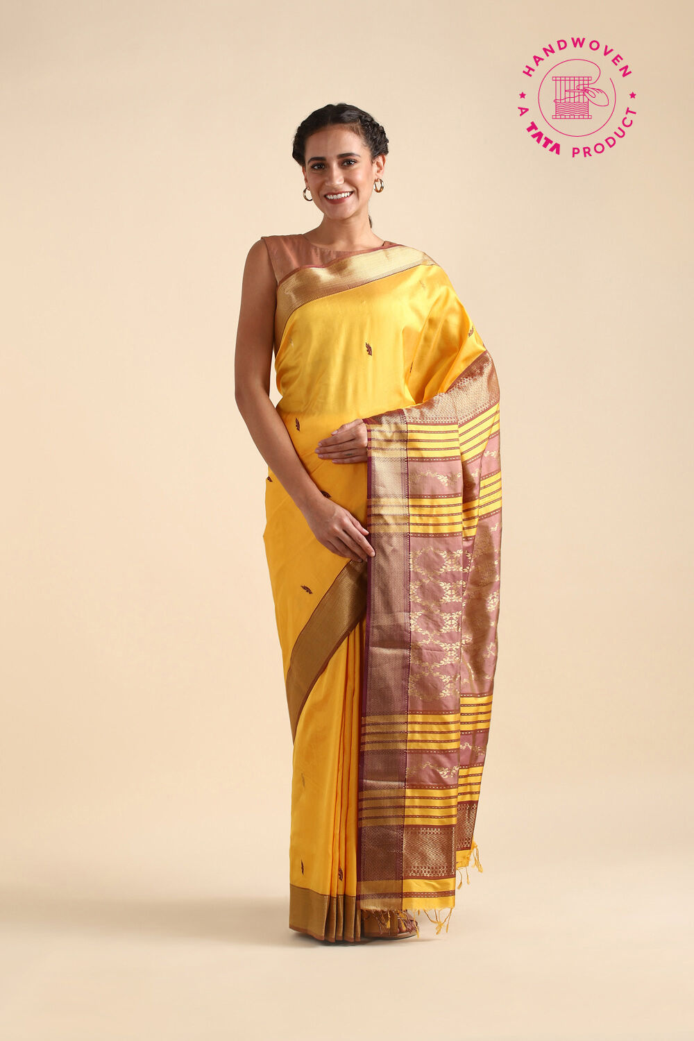 Yellow Pure Silk Maheswari Saree image number null