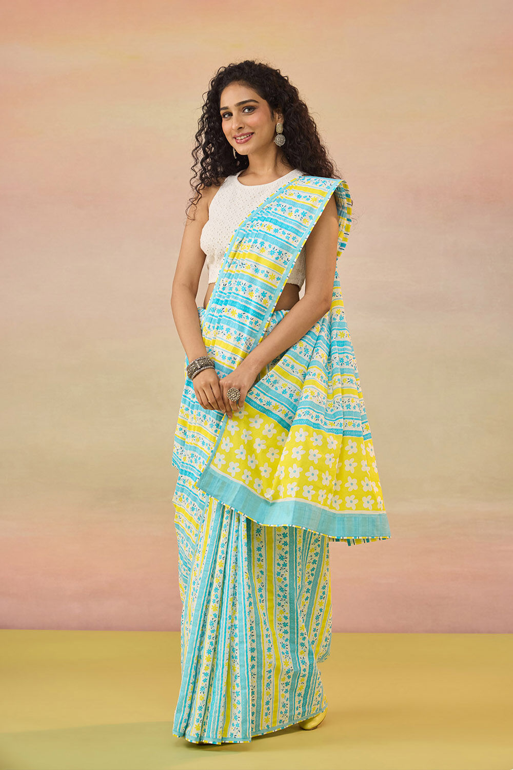 Light Blue Screen Printed Bengal Pure Cotton Saree image number null