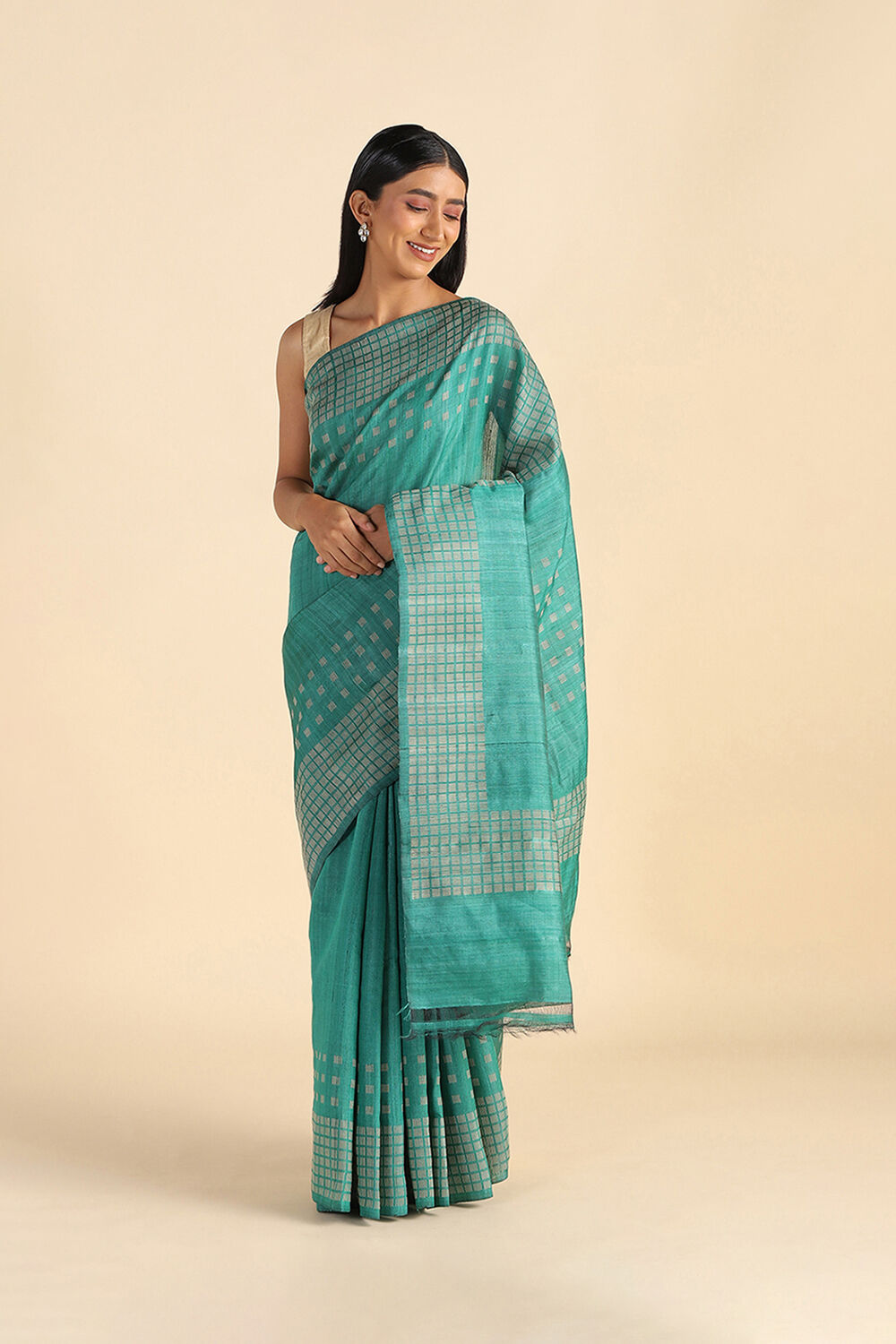 Light Blue Handwoven Pure Silk Tussar Saree image number null