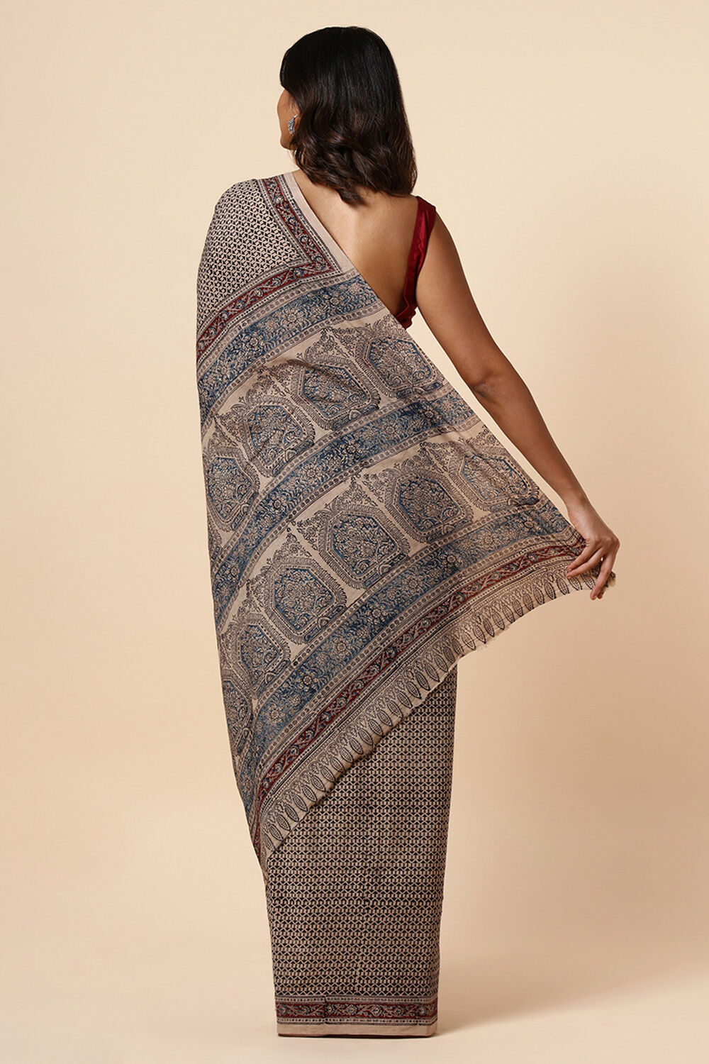 Beige Pure Khadi Cotton Printed Kalamkari Saree image number null