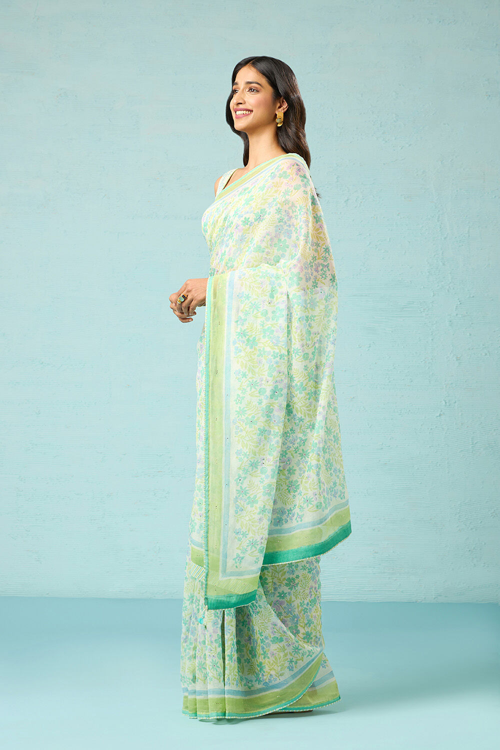 Green Rajasthan Pure Silk Cotton Printed Mukaish Saree image number null
