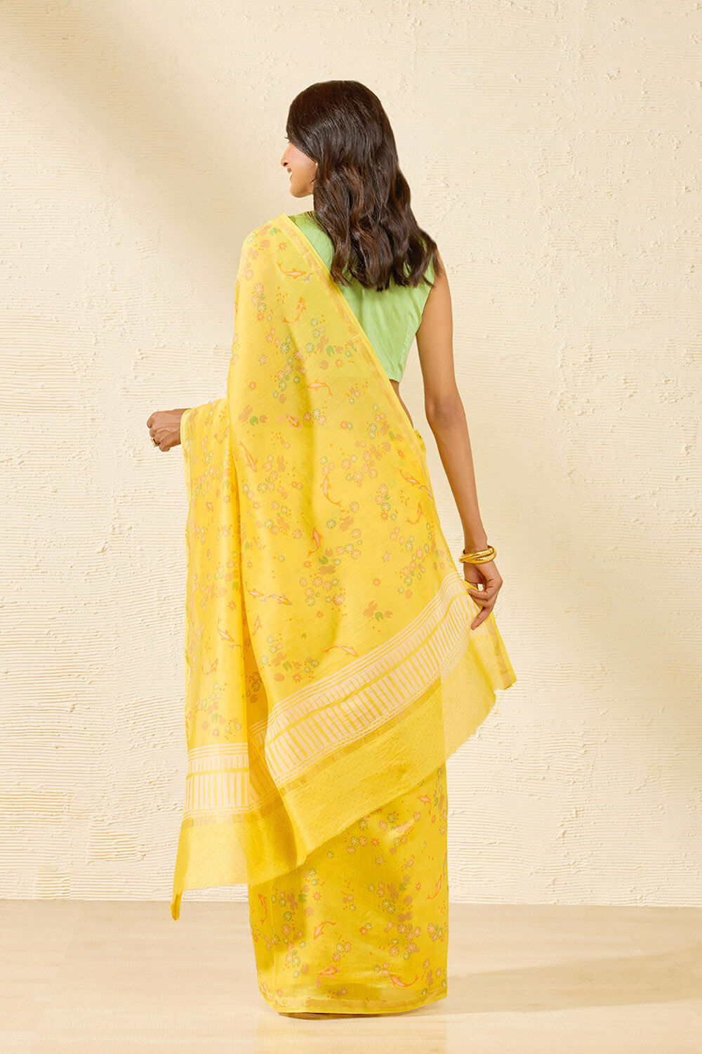 Yellow Bagru Screen Printed Pure Silk Cotton Saree image number null