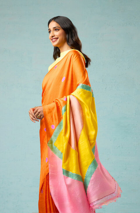 Orange Chattisgarh Pure Silk Hand Painted Saree