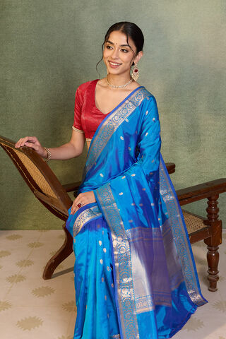 Blue Silk Viscose Cutwork Banarasi Saree image number